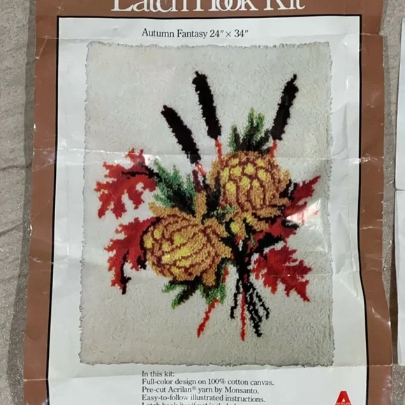 VTG Caron Latch Hook Rug Autumn Fantasy 24"×34" 1978 Almost Complete 1978 MCM - Picture 2 of 16